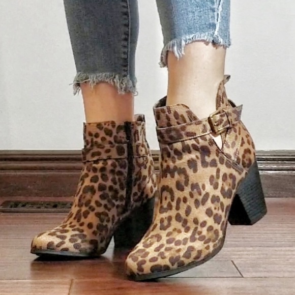 Time and Tru Shoes - Time and Tru Ankle Strap Animal Print Booties